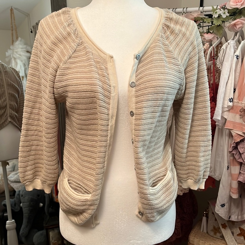 Anthropologie Guinevere linear gleam cream metallic stripe cardigan sweater S